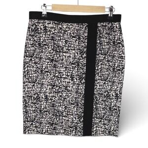 Ann Taylor Womens Abstract Scribble Print Pencil Skirt Black White Stripe Sz 8
